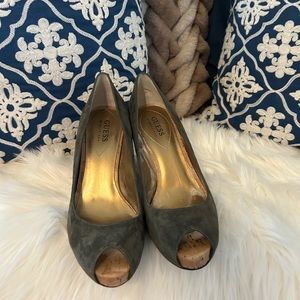 Guess Leather Peep Toe Heels